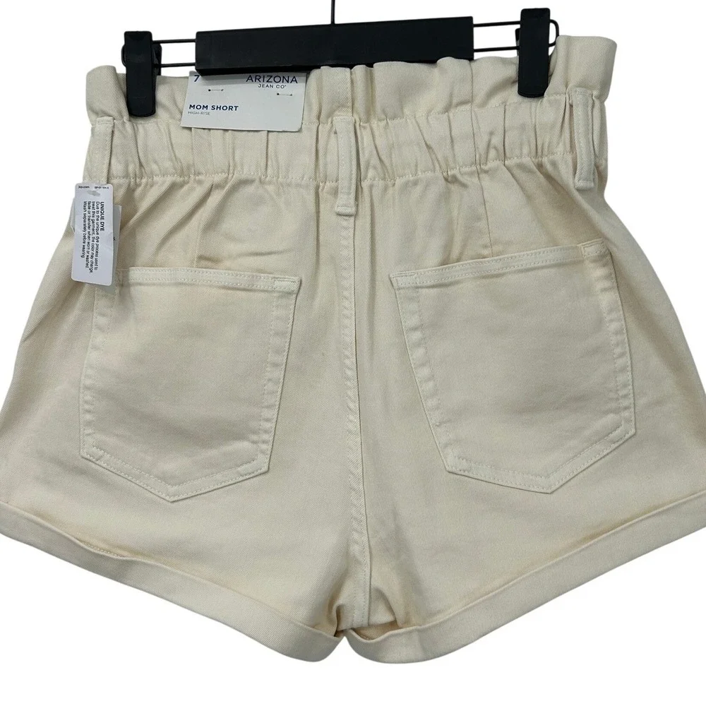 Arizona Jean Co Mom Shorts Womens 7 Classic Ecru High Rise Paperbag Button Fly - Picture 4 of 6